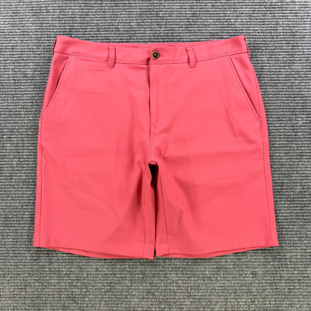 Mizzen+Main Baron Shorts Mens34 Coral Pink Performance Golf Flat Front 9" Inseam